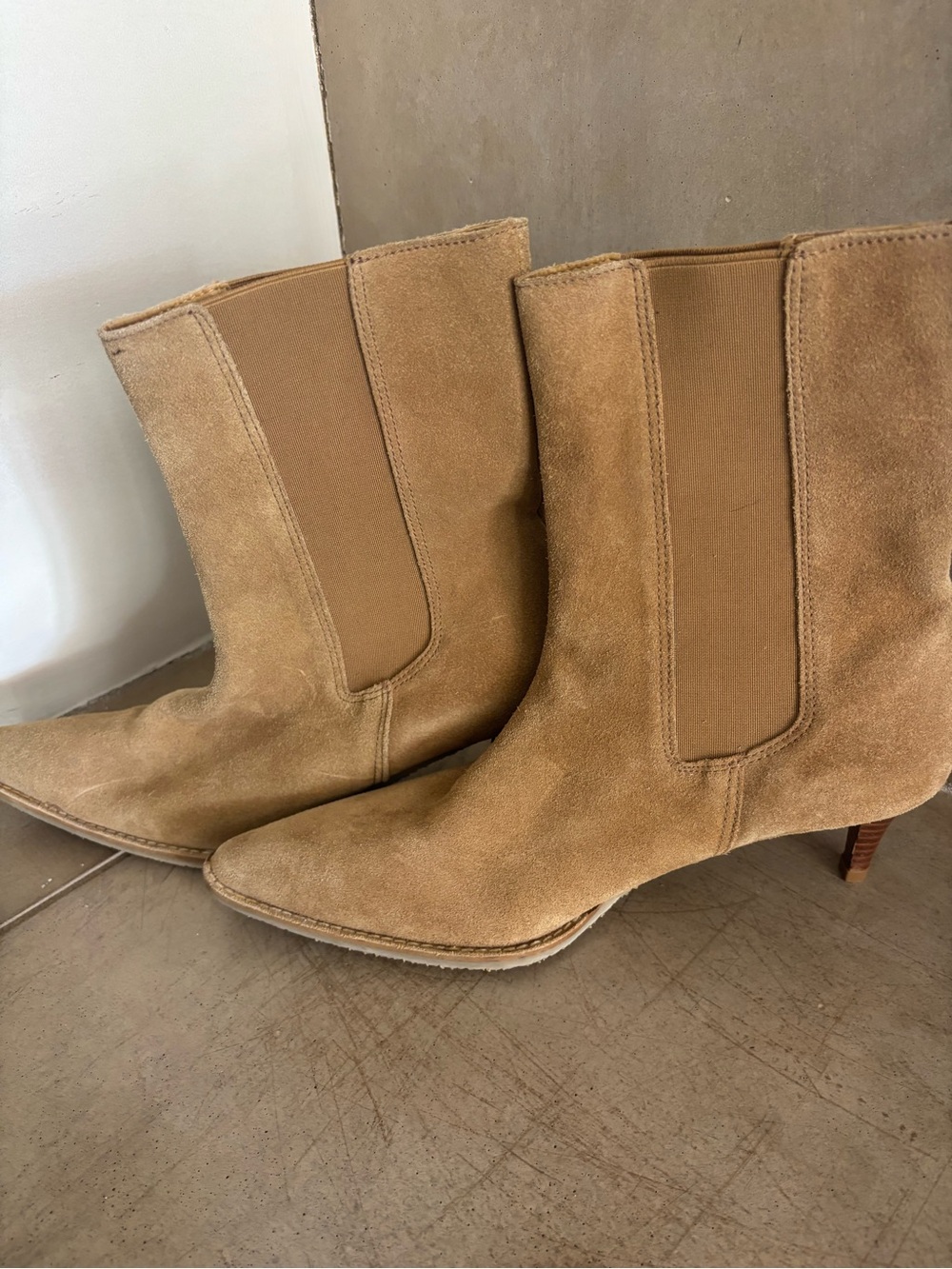 Banana Reoublic Suede Mid-Calf Ankle Boots in Tan